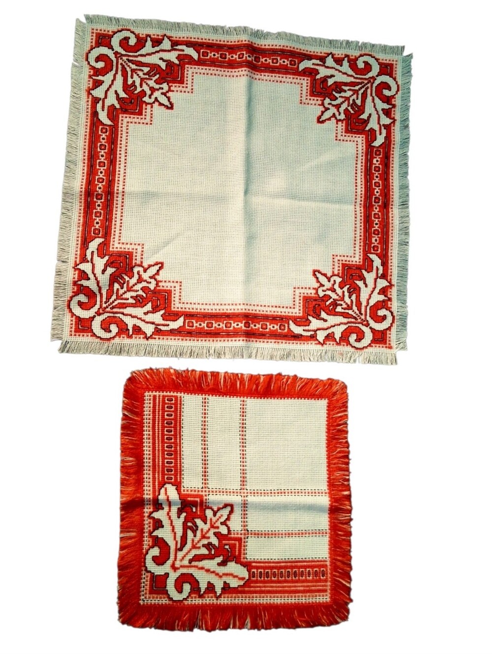 Handmade Ukrainian Like Fringed Red and White Decorative Table Accents 3003